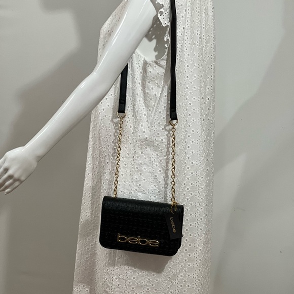 Bebe Womens shoulder strap bag Logo black Gold embossed celia Crossbody bag - Picture 13 of 13